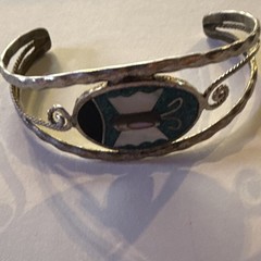 Vintage Mexico Silver Tone Inlay Butterfly with Turquoise