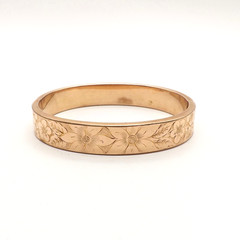 Art Deco Gold Filled Floral Carved Bangle Bracelet Hinged 7in 25gr H&H