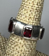 TS 925 Sterling Silver 6 Red Gemstone Band Ring Size 5.5 Heavy 11.05g Vintage
