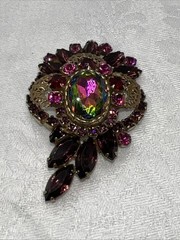 VTG Juliana D&E Heliotrope Watermelon Demi Parure Brooch Clip Earrings