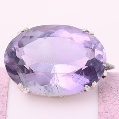 Antique Victorian Natural Amethyst Oval Cut Sterling Silver Brooch Pin Pendant