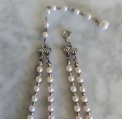 Faux Pearls Silver Tone Beads Double Strand 8.5 In Necklace