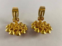 Vintage JUDY LEE Pink Rhinestone Flower BROOCH & EARRINGS Gold Tone Signed #889