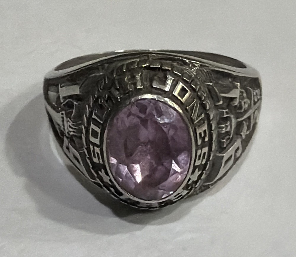 Vtg JOSTEN LTM Class Ring South Jones JMS Pink Stone Sz 6 Women