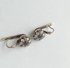 Vintage Earrings White blue stone stones Sterling Silver 925 test Women Jewelry
