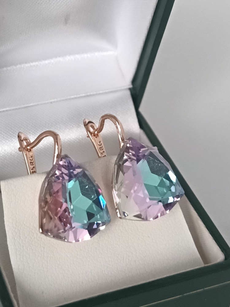 Vintage 1990-s 14 Ct Rolled Gold Large Topaz Zircons Earrings-Hallmarked 585 RG