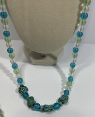 Vintage Turquoise Beaded Necklace 26 In With Earrings Set Beach Turtle Jewelry