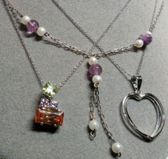 3 Piece Lot 925 Sterling Silver Pendant Necklaces Pearl Cubic Zirconia 16.4g