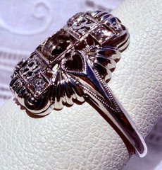 1930s Art Deco 18K White Gold DIAMOND Ring Setting/ Semi-Mount w/ HEARTS ~ 2.8 g