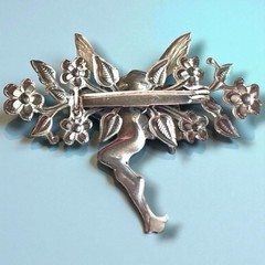 Fairy Core Brooch Silver Tone Blue Flowers Pixie Pin Vintage