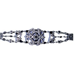 VCLM Black Metal Black Rhinestone Victorian Goth Choker Necklace/Bracelet Set
