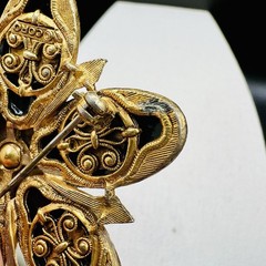 Vintage Brooch Lot Coro Coin Avon Filigree Sterling Enamel Earrings Black Gold