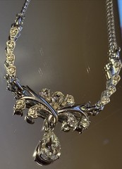 Vintage Anthony Statement Collar Necklace Clear Rhinestones Silver Tone