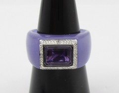 1.30CT Amethyst Lavender Jade 0.02CTW Diamond Ring 14K Gold Size 6