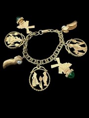 Vintage Florenza Signed Dutch Holland Gold Tone Charm Designer Bracelet!