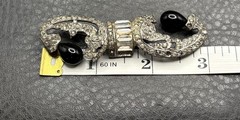 Vintage 1930’s Art Deco Black Faux Onyx Glass Rhinestone Brooch Pin READ