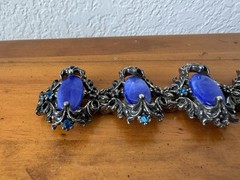 VTG Victorian Revival Selro Selini Blue Marbled Lucite Pot Metal Bracelet