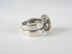 Modernist Sterling Silver 925 w 14K Gold Chunky Pearl Ring FITS Size 6.5
