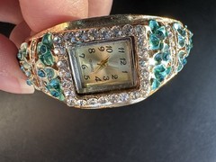 Ethnic Cloisonné Bracelet Watch With Floral Gemstone Alloy Wristwatch