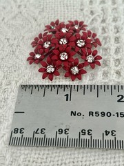 Vintage Red Daisy Flower Brooch Pin Rhinestone Center