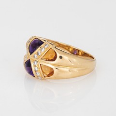 80s Portuguese Ring Amethyst Citrine Diamond 19k Yellow Gold Sz 6.5 Fine Jewelry