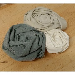 2 HandCrafted Fabric Flowers Brooch Pin Textile 5in. Muted Colors