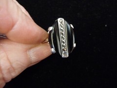 VINTAGE BLACK ONYX & MARKASITE STERLING SILVER RING