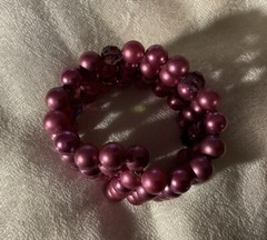 Vintage 1950Memory Wire 4 Rows Cranberry Faux Pearls + Crystals Fits All Wrists