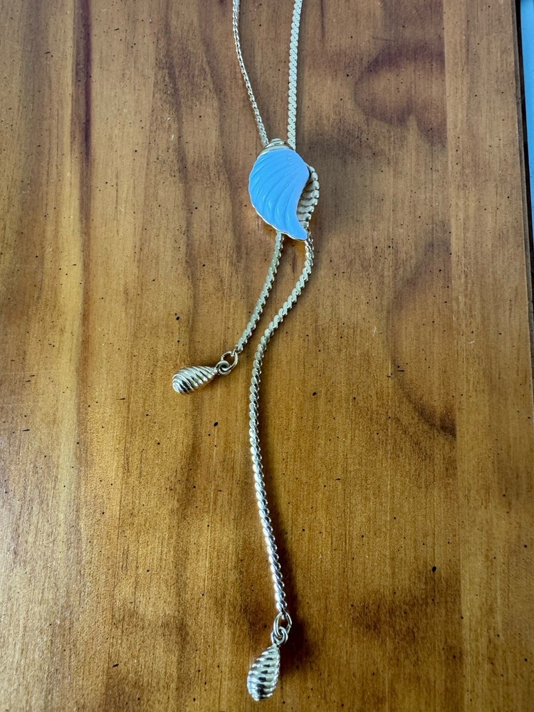 Avon Signed Sea Swirls Sea Shell Sliding Lariat Gold Tone Necklace ~ 30 inches