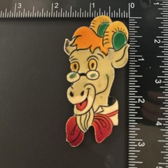 Vintage 1940s GERMANY Celluloid Brooch Pin Cartoon Goat Wearing Glasses Bow Tie