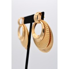 Vintage Dangle Earrings Chunky Gold Tone Metal Layered Ribbed Round 1980s BinAS