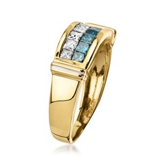 Vintage 1.00 ct. t.w. White and Blue Diamond Ring in 14kt Yellow Gold. Size 7