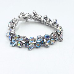 Vintage Weiss Aurora Borealis Rhinestone Bracelet Silver Tone Safety Chain 7in