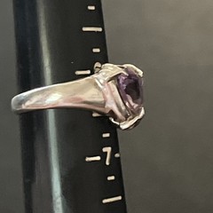 Vintage C&A Sterling Silver Ring With Trillion Cut Purple Gemstone Kunzite 6.25