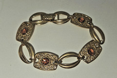 Vintage Sarah Coventry Butterscotch Rhinestone Gold Tone Filigree Bracelet 1974