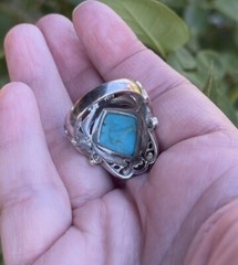 JTV Blue Composite Turquoise Rhodium Over Silver Ring .18ctw Size 10