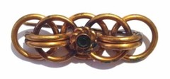 Brooch Brass Old Vintage Handmade Green Glass Stone Hand Work Retro Mid Century