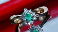 14k yellow gold 0.27ct natural diamond sz 4.5 ring emerald vintage treated 2.99g