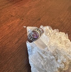 Vintage Sterling Silver Marcasite And Amethyst Ring Size 4.75-5 Hallmark 925