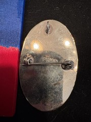 Silver colored Oval Shell Inlay Brooch Pin Signed 2in Nature Theme