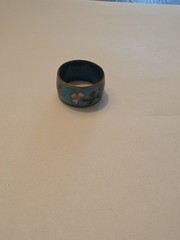 VTG Chinese Blue Cloisonne Enamel And Copper Ring Flowers Leaves Stems Sz 7