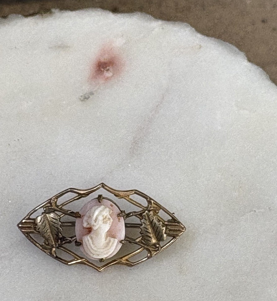 Vintage Petite Cameo Pin Brooch 1 1/8”x 5/8”