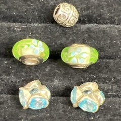 5 Sterling 925 Silver Rhinestone Glass Murano? Slide Charms Bohemian Flowercore