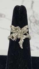 Vintage Silver Tone Pixie Fairy Statement Ring Winged Angel Costume Jewelry