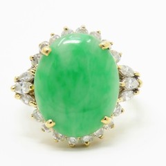NYJEWEL 18k Yellow Gold Jadeite Jade Diamond Ring