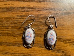 Vintage Russian Enamel Rostov Finift Filigree Oval Earrings 1988