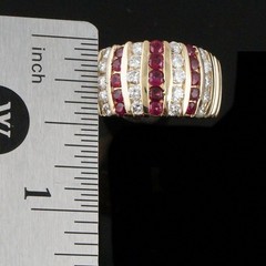 Solid 14K Yellow Gold, Seven Row 1.35 CTW Ruby & Diamond Cigar Band Estate Ring