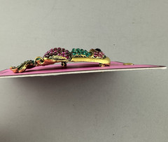 VTG Piper.k Toucan Bird Brooch Glass Stones Pink Yellow Blue Green On A Limb 3″