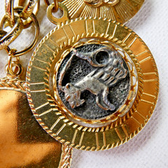 Vintage Heavy Charm Bracelet All Round Charms Gold Plated Engravable Good Luck