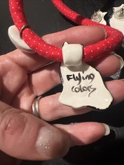 Vintage Flying Colors Hand painted Ceramic Cat & Mouse Necklace + Earrings!